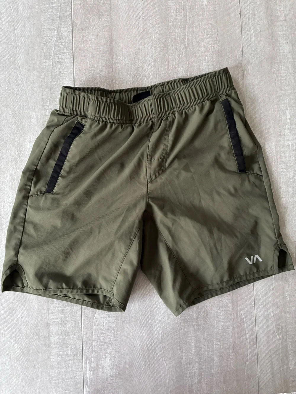 RVCA Olive Green Athletic Shorts with Black Trim